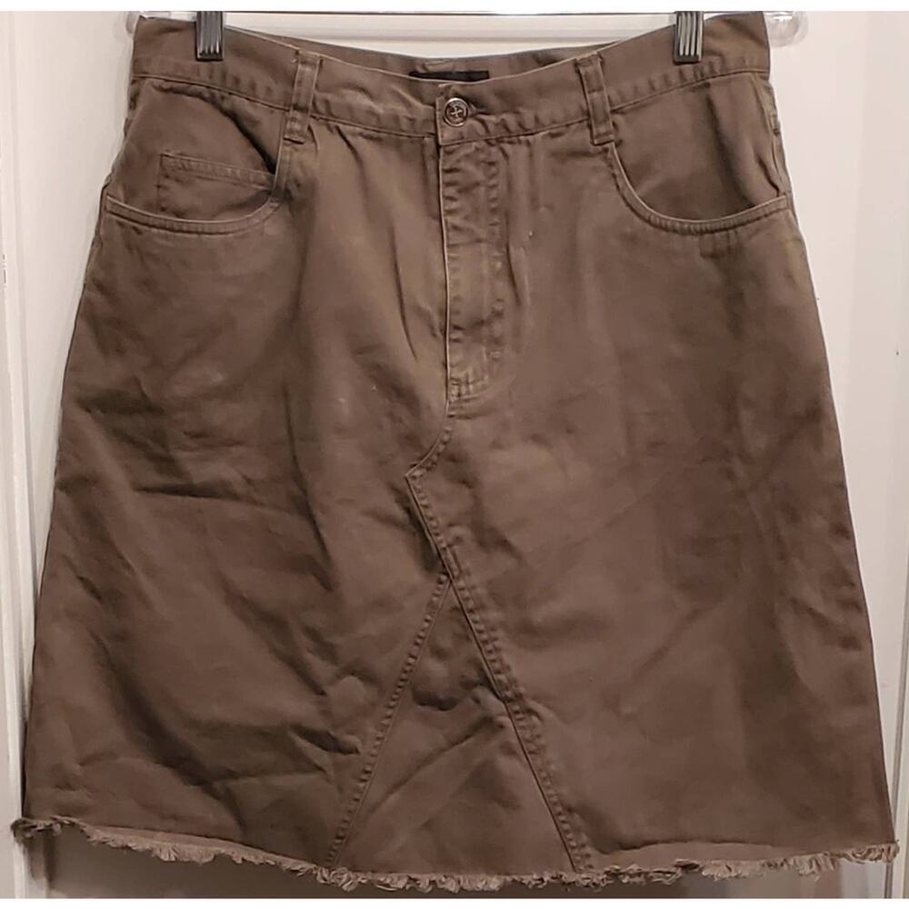 Xhilaration Junior's Army Green Jean Midi Skirt Raw Hem Size 13